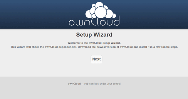ownCloudのセットアップページ